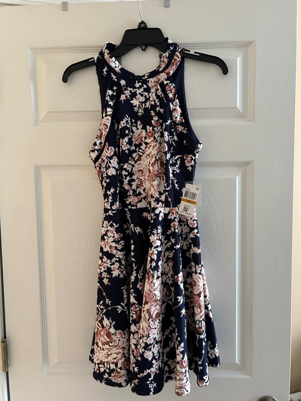 B Darlin Navy Floral Halter Fit & Flare Dress